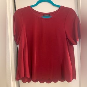 Topshop maroon / red scalloped hem top